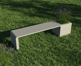 Vase Bench è un'elegante panca con vaso integrato, realizzata in calcestruzzo GFRC a strato sottile. Un mobile stiloso, estremamente resistente all'umidità, all'usura e ai graffi.